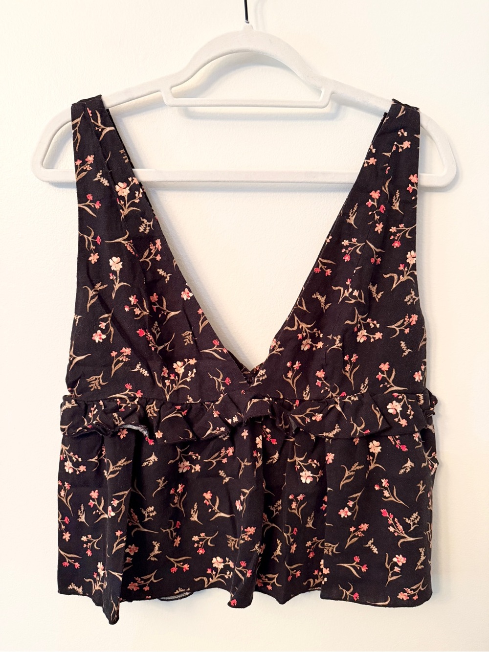 Urban Outfitters Floral Linen Blend Ruffle Peplum‎ Tank Top Large
